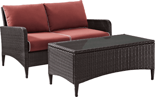 Tino Outdoor 2 seater Sofa and 1 Center Table (Dark Brown + Red)