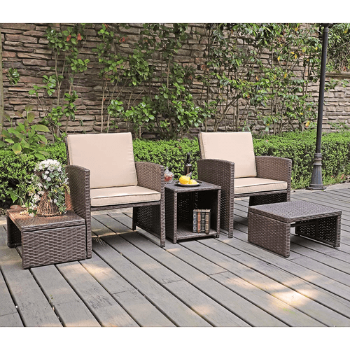 Calabresi Outdoor Sofa Set 2 Single seater, 2 Ottoman and 1 Center Table (Brown + Beige)