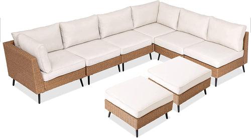 Ammar Outdoor Sofa Set 6 Seater and Single Seater with 2 Ottoman Set (Beige)