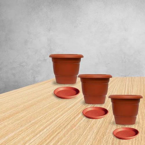 12-Inch Brown Flower Pot & Plate - Set of 5/10
