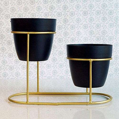 Double Pot Black Tabletop Metal Planter