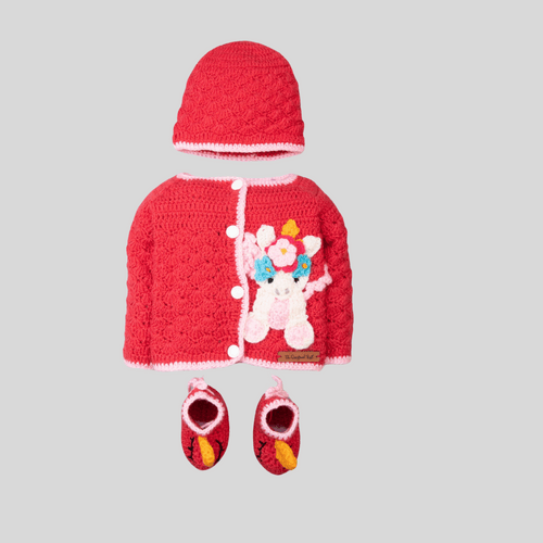 Unicorn Handmade Sweater Set- Red & off White