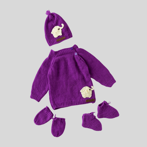 Elephant Patch Handmade Sweater Set- Purple