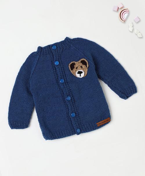 Teddy Embellished Handmade Sweater- Dark Blue