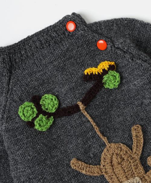 Handmade Monkey Embellished Sweater- Dark Grey & Brown
