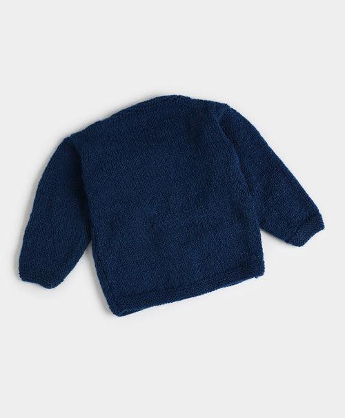 Teddy Embellished Handmade Sweater- Dark Blue