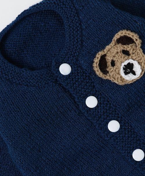 Teddy Embellished Handmade Sweater- Dark Blue