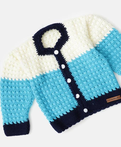 Unisex Kids Handmade Sweater Set- Blue & Off White