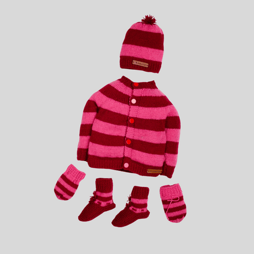 Unisex Handmade Sweater Set- Maroon & Pink