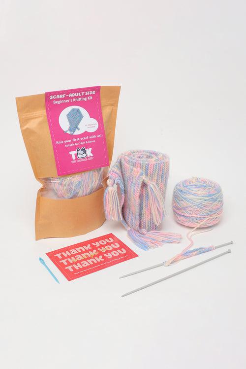 Beginner's Knitting Kit Scarf - Adult Size - Multicoloured