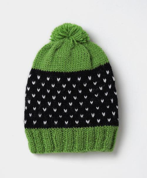 Unisex Handmade Self Design Cap- Green & Black