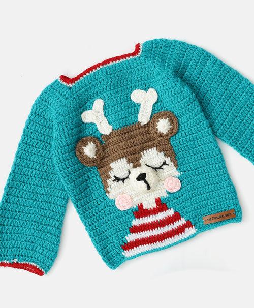 Handmade Reindeer Sweater Set- Sea Green