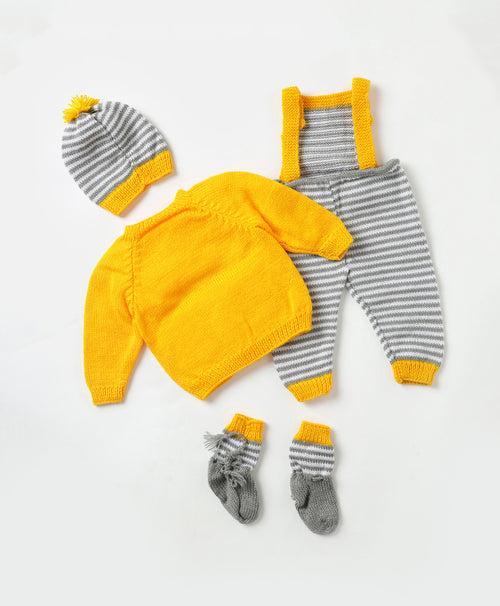 Handmade Striped Dungaree Set- Yellow & Grey