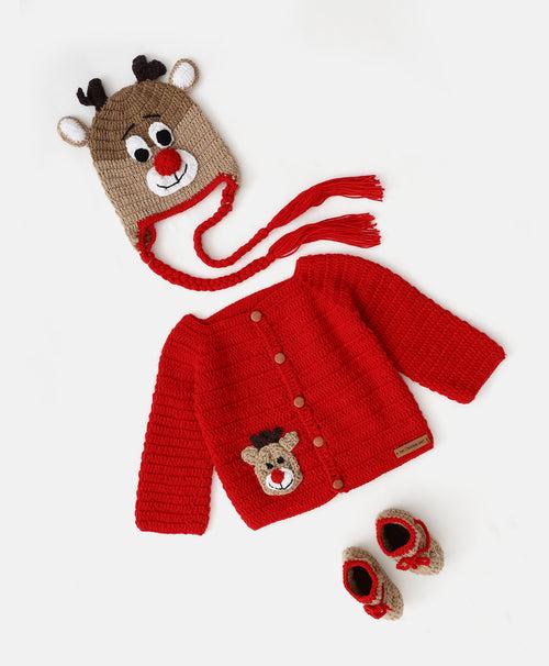 Handmade Reindeer Sweater Set- Red & Beige