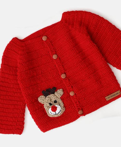 Handmade Reindeer Sweater Set- Red & Beige