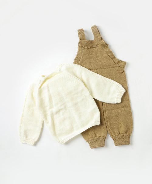 Self Design Handmade Dungaree Set- Off White & Beige