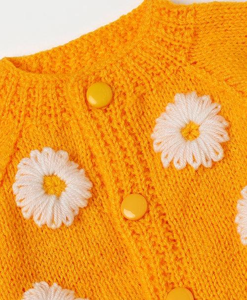 Flower Embroidered Handmade Sweater- Yellow