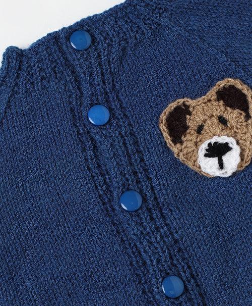 Teddy Embellished Handmade Sweater- Dark Blue