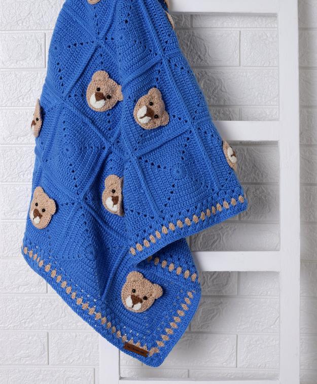 Teddy in a Box Blanket - Blue & Beige