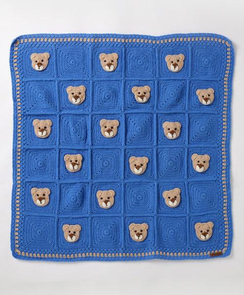 Teddy in a Box Blanket - Blue & Beige