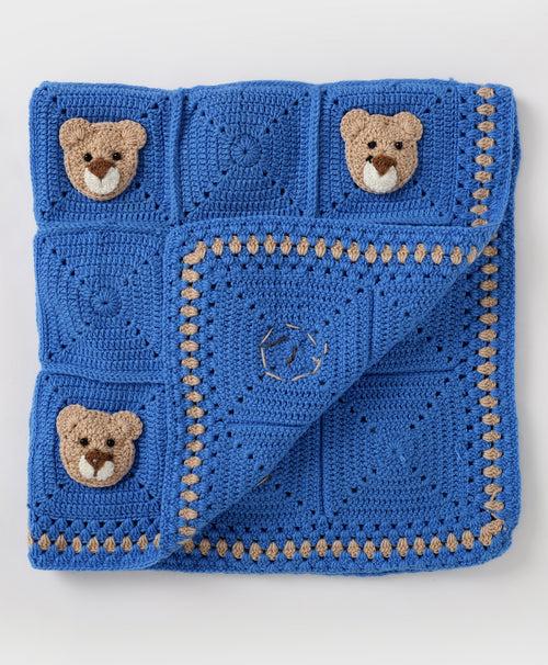 Teddy in a Box Blanket - Blue & Beige