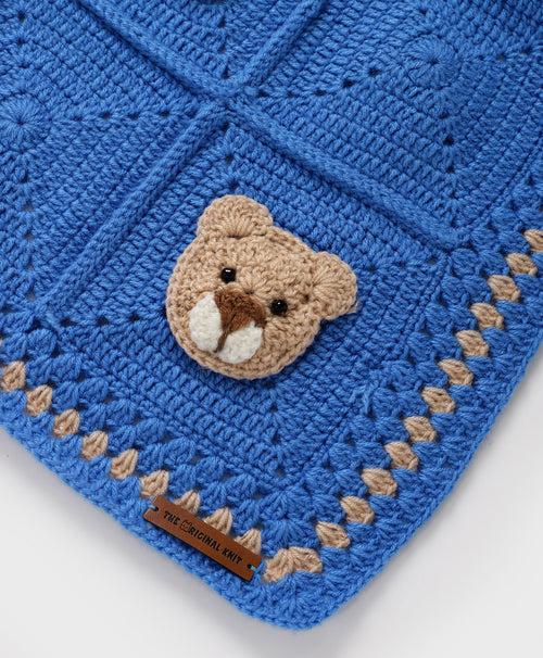 Teddy in a Box Blanket - Blue & Beige