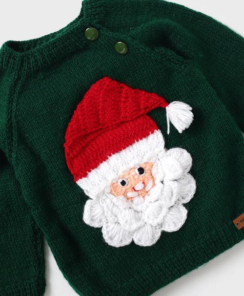 Handmade Santa Embellished Sweater Set- Green