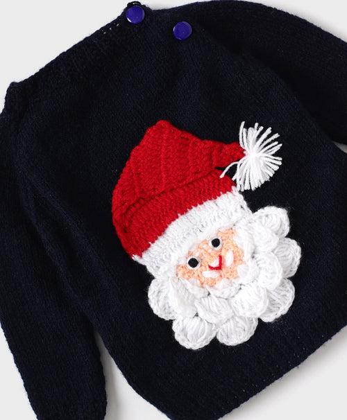 Handmade Santa Embellished Sweater Set- Navy Blue