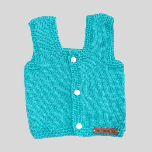 Handmade Self Design Vest- Blue