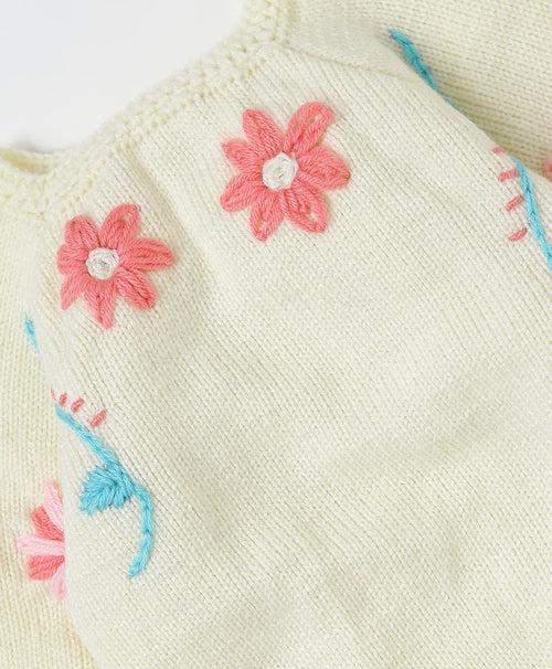 Flower Embroidered  Dungaree Set- Pink & Off White