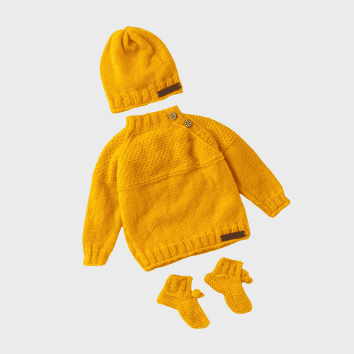 Self Design Handmade Sweater Set- Yellow