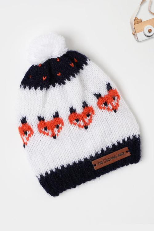 Fox pattern handmade Cap- Blue & Orange