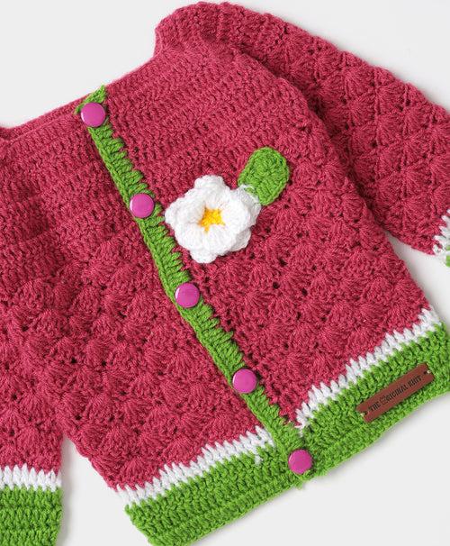 Flower Embellished Sweater Set- Pink & Green