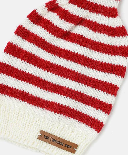 Handmade Striped Cap- Off White & Red