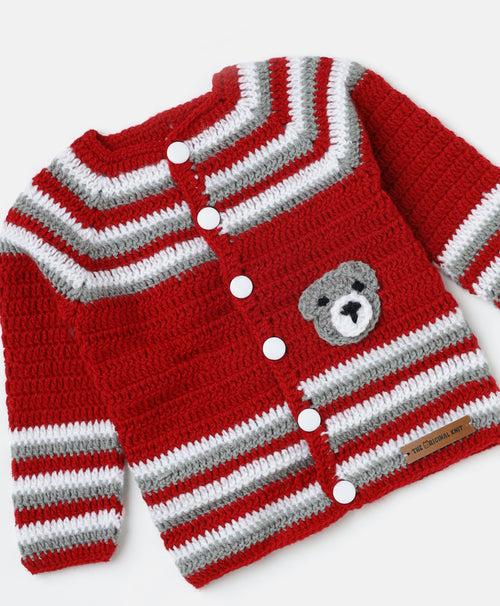 Teddy Bear Stripes Sweater  Red & Grey