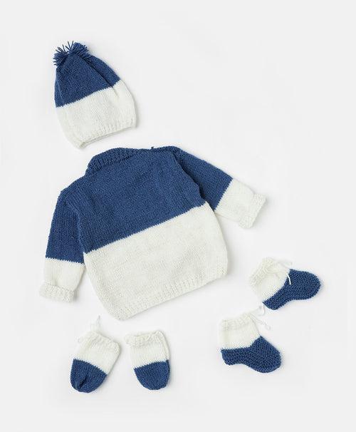 Handmade Teddy Embellished Sweater Set- Blue & White