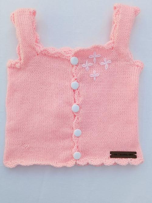 Unisex flower design Vest - Baby Pink