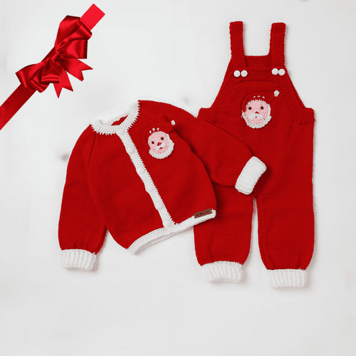 Handmade Santa Dungaree Set- Red & White