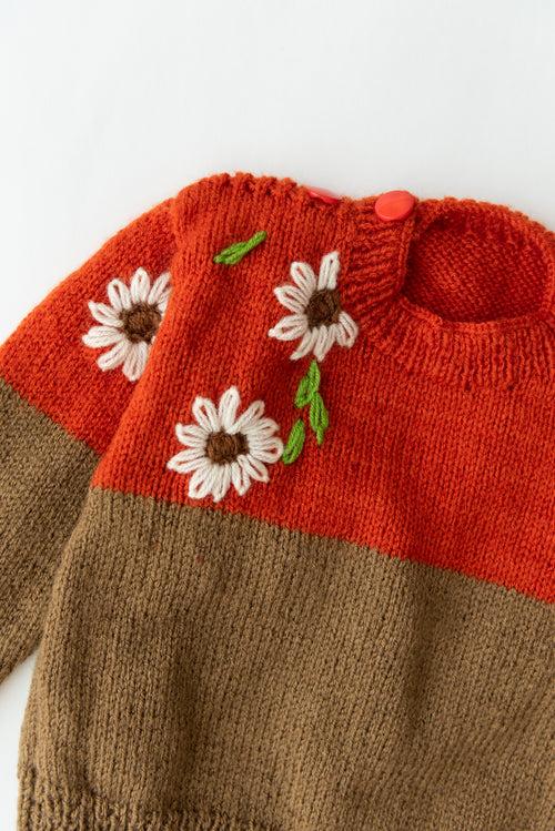 Embroidered Handmade Sweater- Rust & Brown