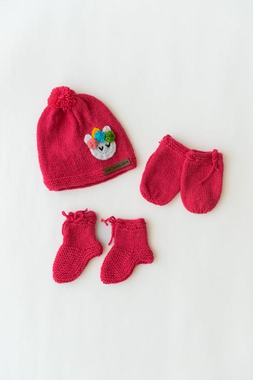 Handmade Unicorn Cap with Socks & Mittens- Pink