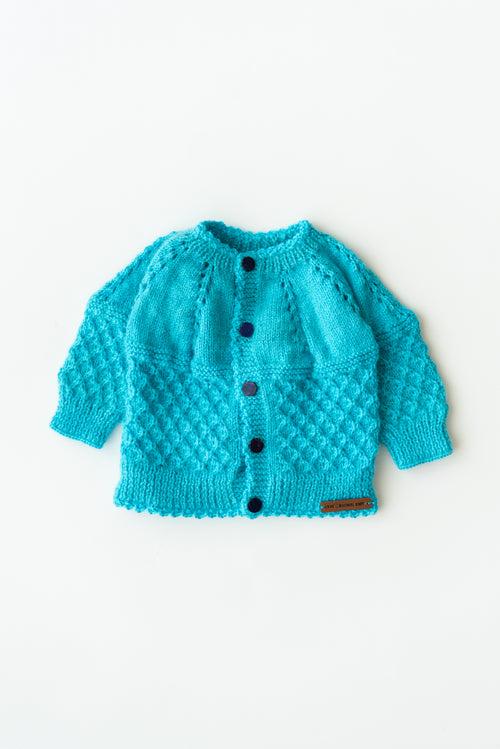 Handmade Self Design Sweater- Blue