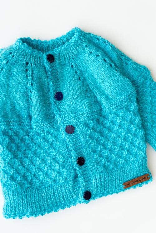 Handmade Self Design Sweater- Blue