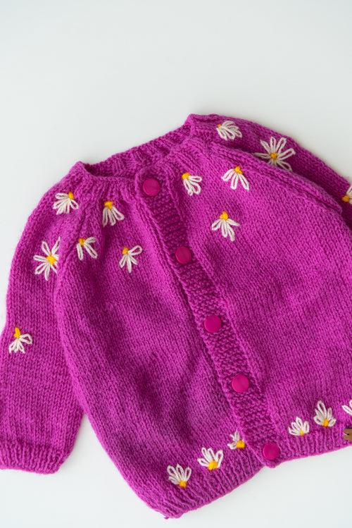 Embroidered Handmade Sweater Set- Purple