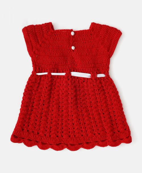Bow Embellished Fit & Flare Dress- Red