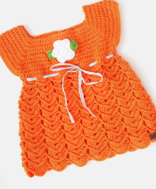 Flower Embellished Fit & Flare Dress- Orange