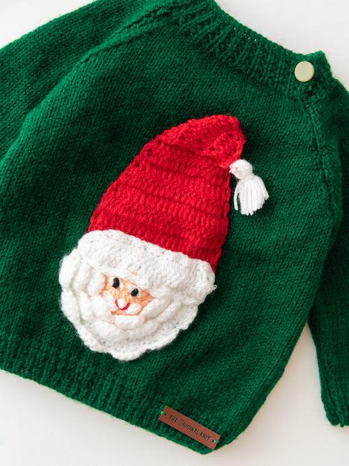 Handmade Santa Embellished Sweater- Dark Green