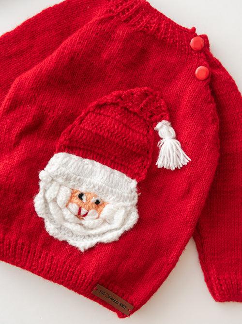 Handmade Santa Embellished Sweater- Red