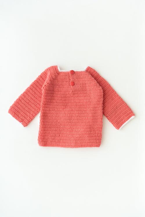 Kids Handmade Rabbit Embellished Sweater- Pink & White