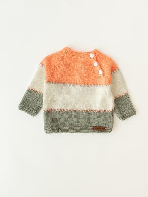 Embroidered Handmade Sweater- Peach & Grey