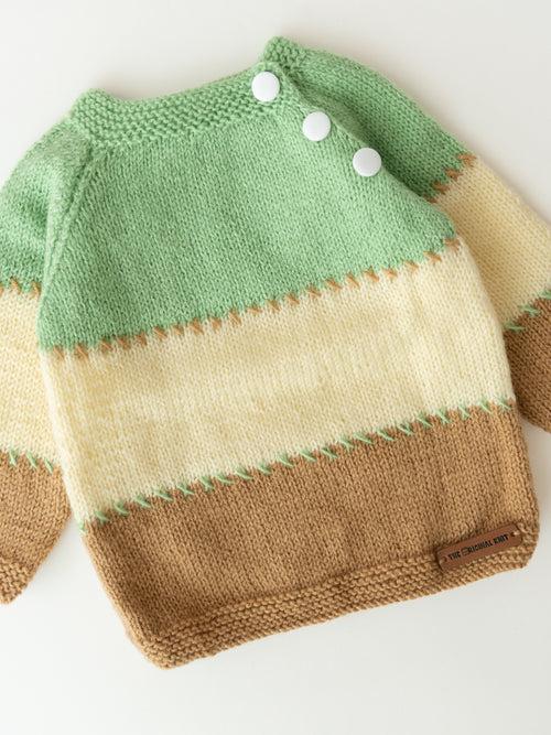 Embroidered Handmade Sweater- Light Green & Beige